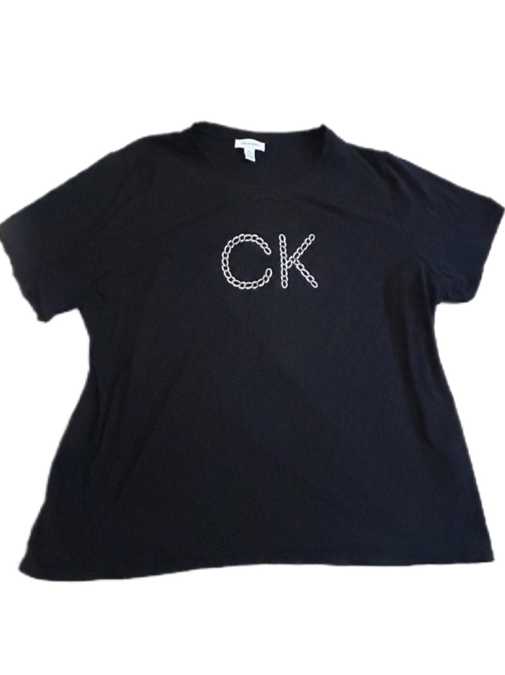 Calvin Klein Glitter Chain Sparkly Graphic Black 'CK' Logo Short Tee T-shirt